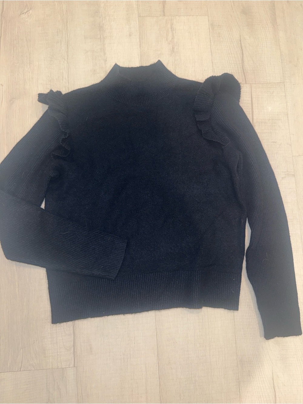 LOFT Navy Ruffle-Shoulder Mock-Neck Sweater - Picture 2 of 3